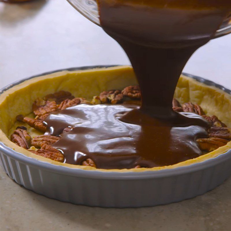 Step 4 Fill and bake the second time Chocolate pecan pie