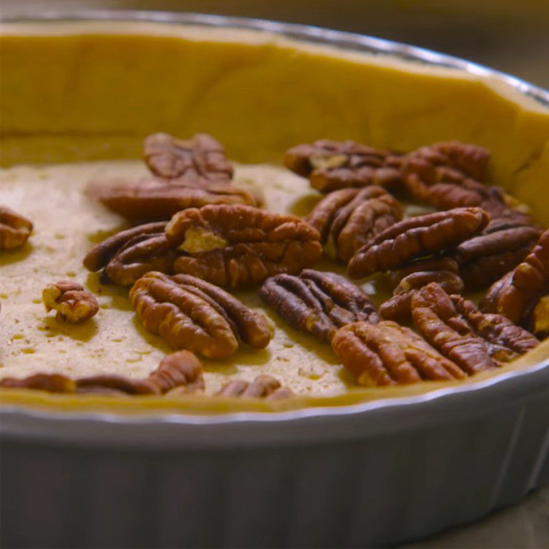 Step 4 Fill and bake the second time Chocolate pecan pie