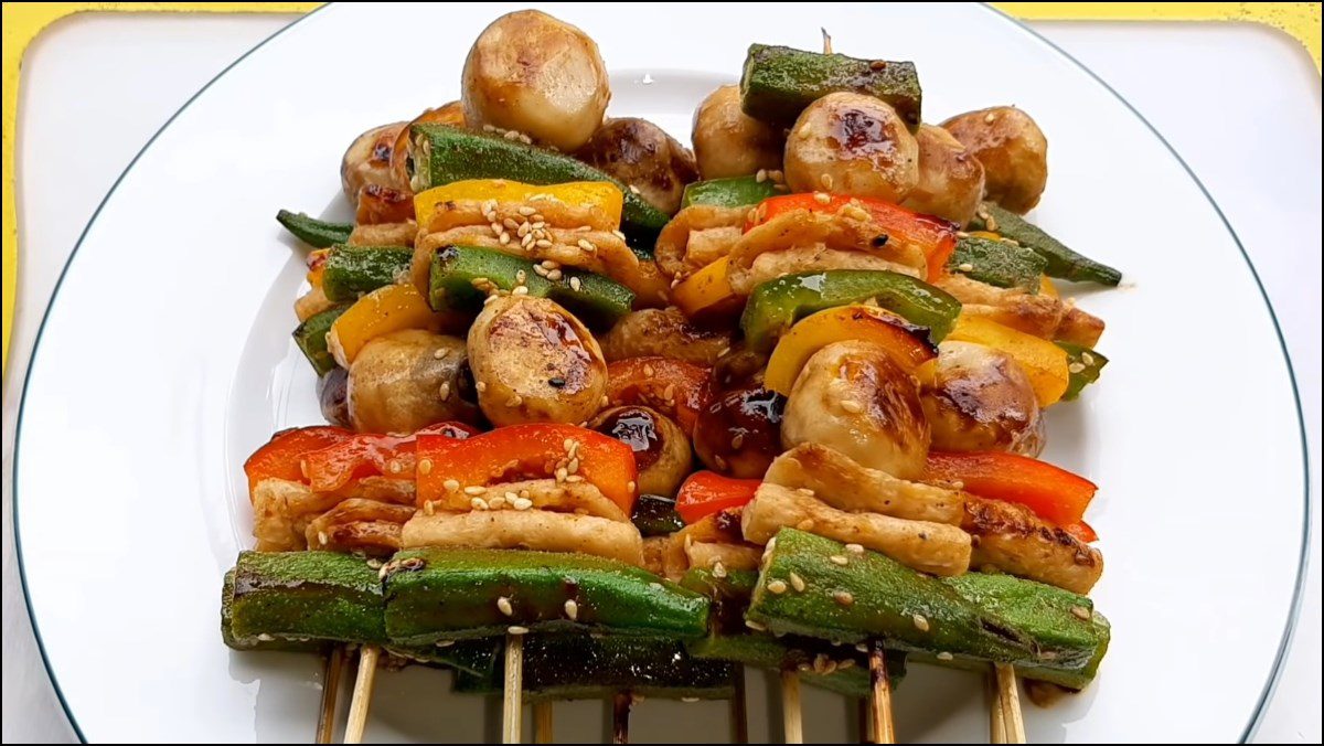 Skewered grilled vegetables in Vietnamese style