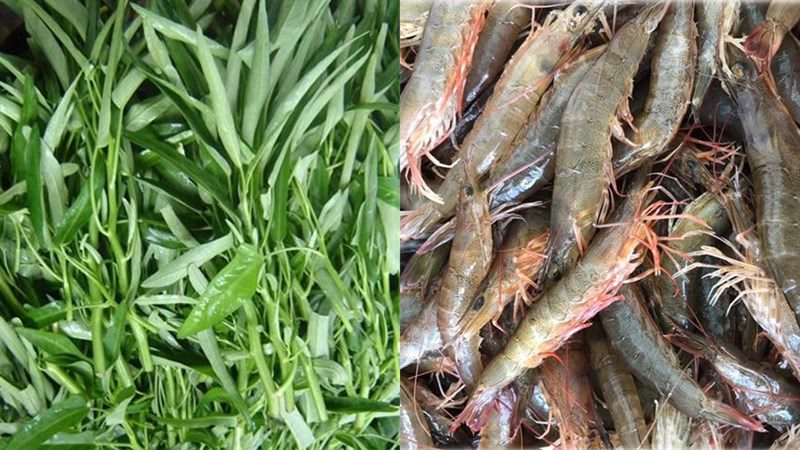 Ingredients for stir-fried water spinach with shrimp