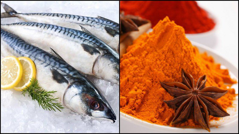 Ingredients for curry fried mackerel dish