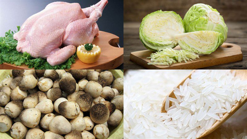 Ingredients for chicken mushroom porridge