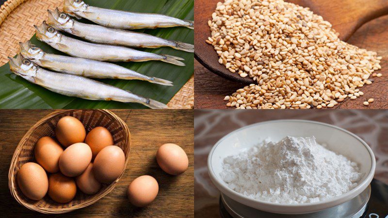 Ingredients for fried fish roe, salted egg, fish sauce, pepper leaf