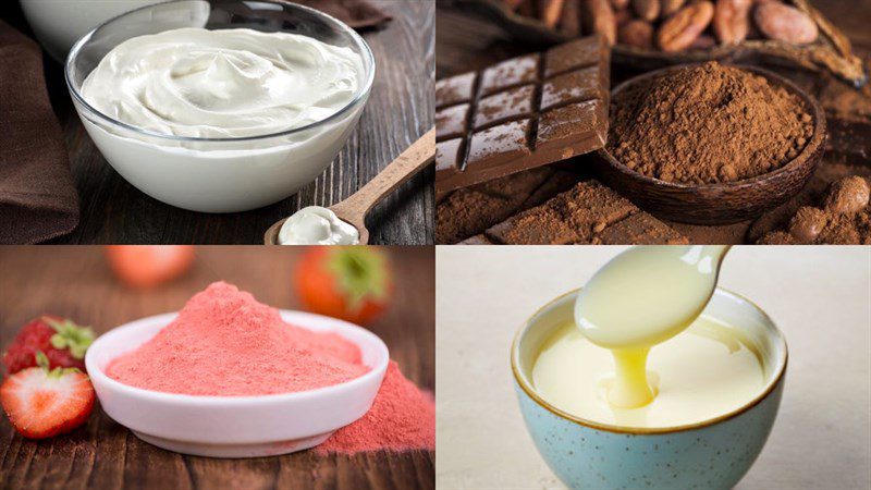 Ingredients for three-color ice cream - Italian style neapolitan ice cream