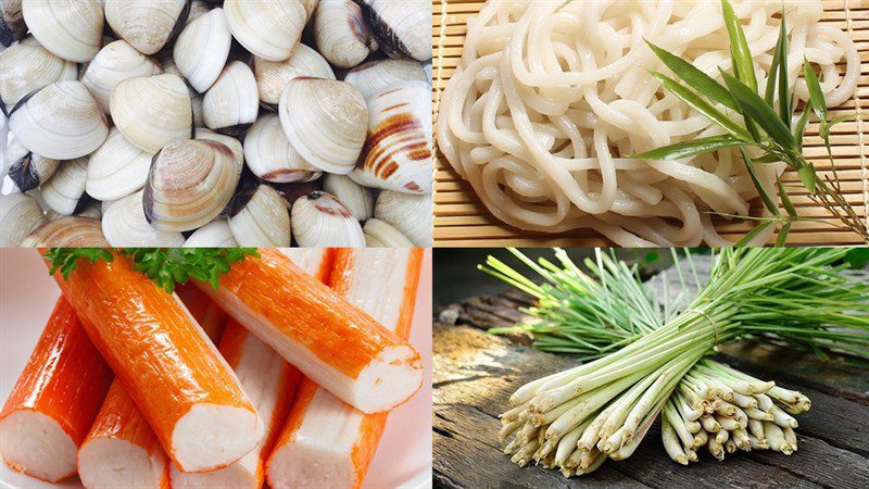 Ingredients for 3 ways to cook seafood udon