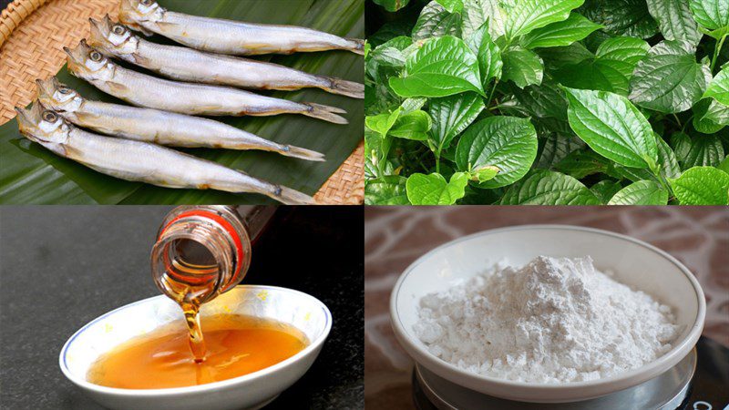 Ingredients for the dish of fried fish roe, salted egg, fish sauce, betel leaves