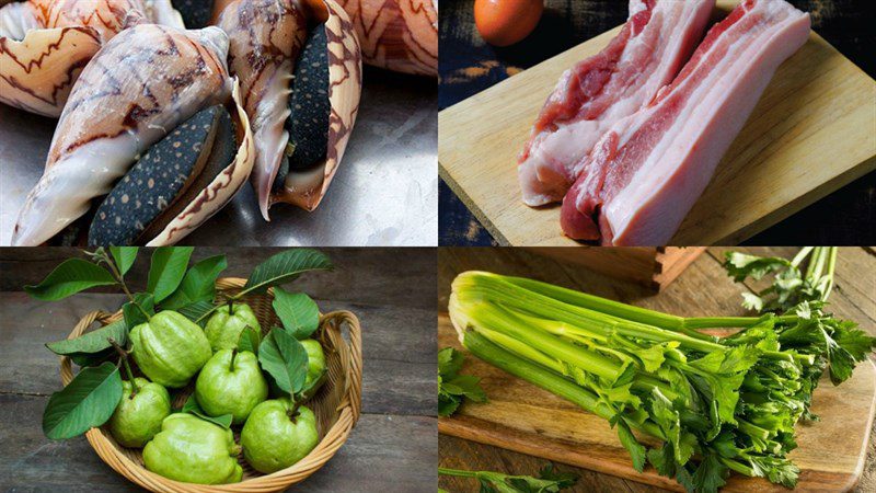 Ingredients for guava salad with pig's ear and guava salad with snails