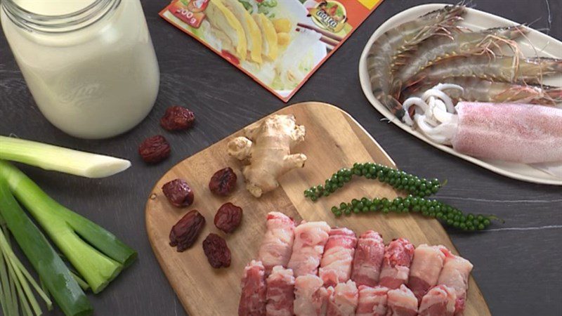 Ingredients for seafood hotpot with soy milk and chicken hotpot with soy milk