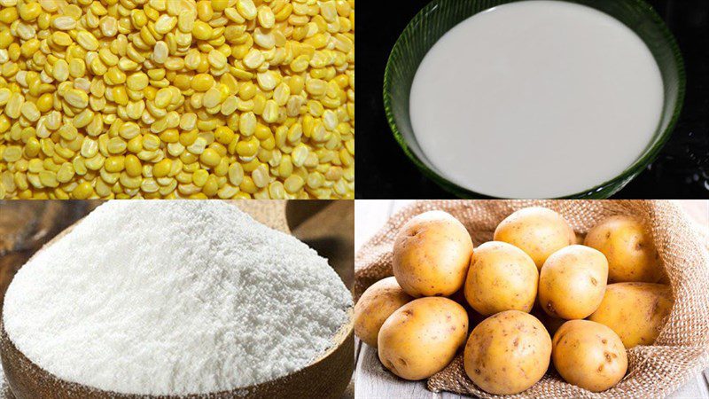 Ingredients for the dessert dish chè chôi nước quế shaped like a cat
