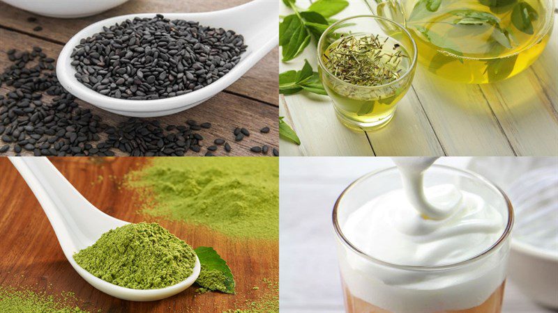 Ingredients for the dish 2 ways to make black sesame latte with milk cream and matcha black sesame milk cream