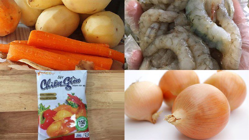 Ingredients for the dish 2 ways to make potato shrimp cakes and chive shrimp cakes