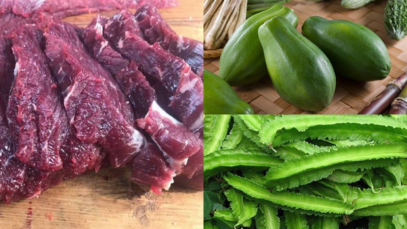 Ingredients for buffalo meat stew with papaya