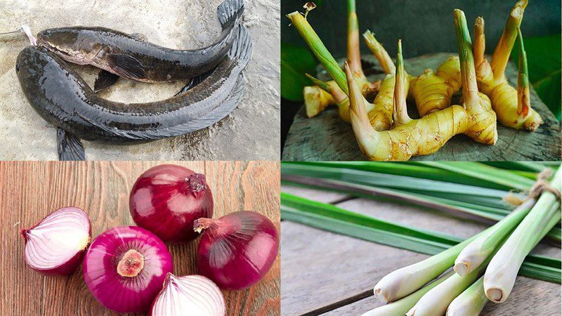 Ingredients for grilled snakehead fish with ginger and lemongrass