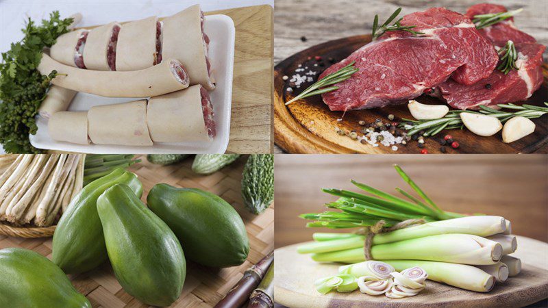Ingredients for beef tail stew with papaya