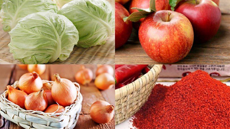 Ingredients for kimchi dish with cabbage