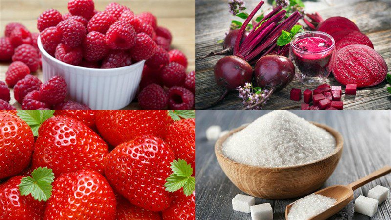 Ingredients for beetroot strawberry raspberry ice cream
