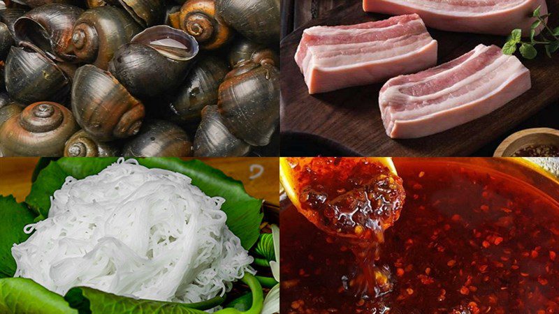 Ingredients for spicy snail noodle dish