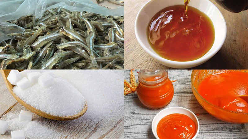 Ingredients for fried dried fish with fish sauce, garlic, and chili
