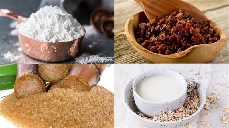 Ingredients for vegan sponge cake with raisins