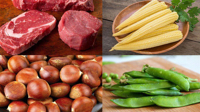 Ingredients for stir-fried young corn with beef and stir-fried green beans