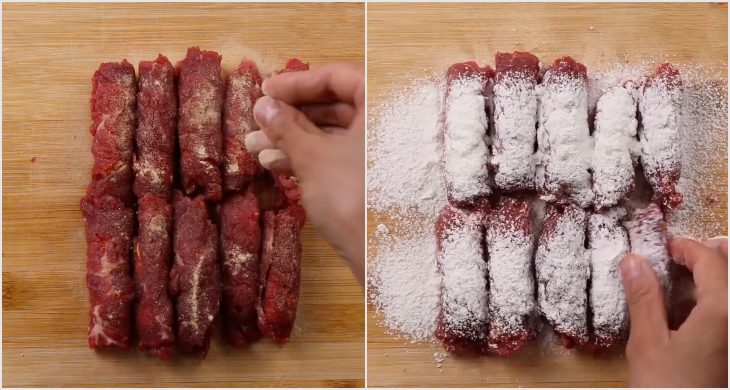 Step 2 Roll the beef Fried Cheese Beef Rolls