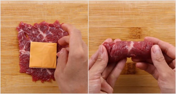 Step 2 Roll the beef Fried Cheese Beef Rolls