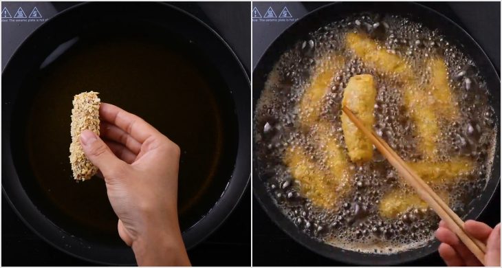 Step 3 Fry the beef Fried Cheese Beef Rolls