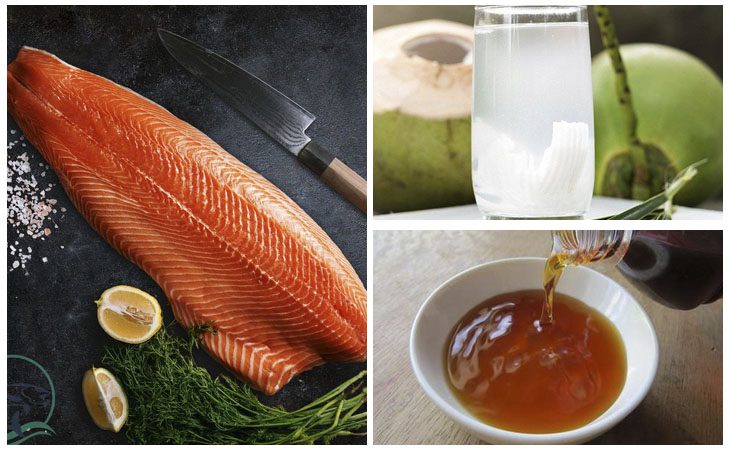 Ingredients for fried salmon with coconut sauce