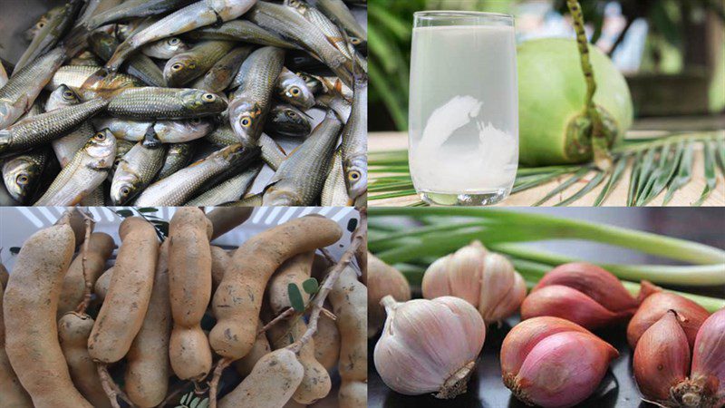 Ingredients for the dish 2 methods of cooking linh fish with sugarcane and tamarind