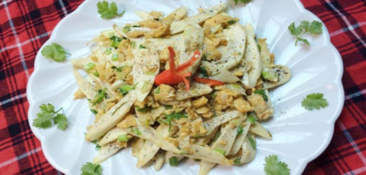 Step 4 Final product Bulrush stir-fried with eggs