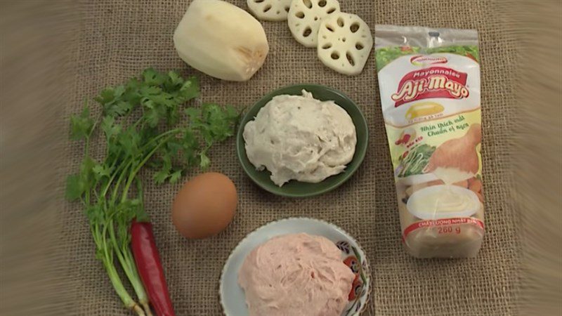 Ingredients for beef stuffed lotus root and crispy fish cake stuffed lotus root