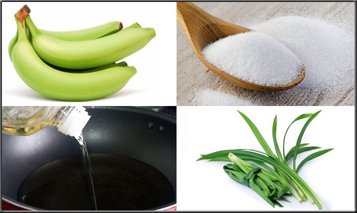 Ingredients for the dish of green banana coated with sugar
