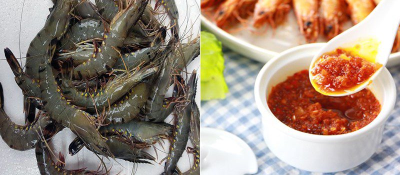 Ingredients for grilled shrimp with satay and grilled shrimp with cheesy sauce