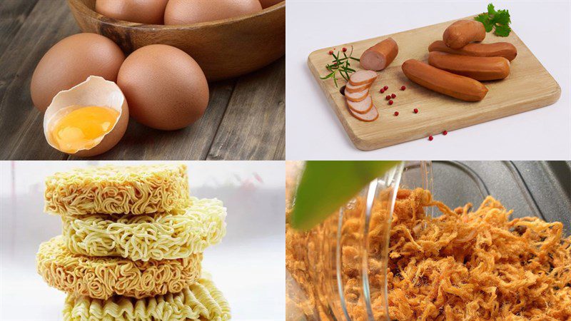Ingredients for instant noodle pizza dish