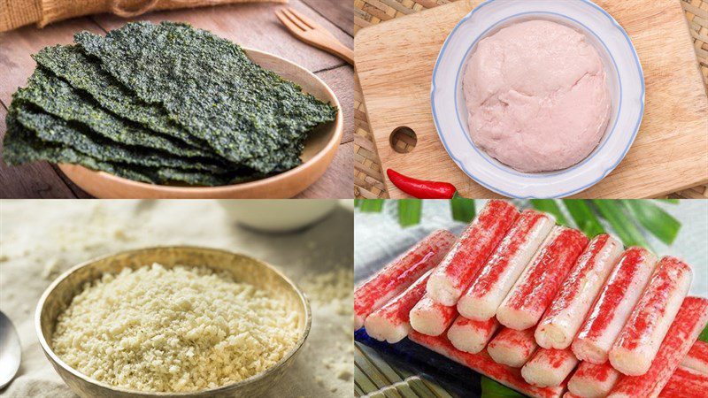 Ingredients for seafood spring rolls with seaweed