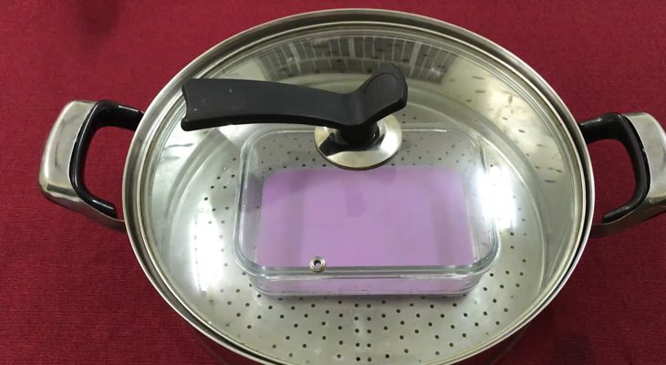 Step 3 Pouring and steaming the cake Taro Layer Cake