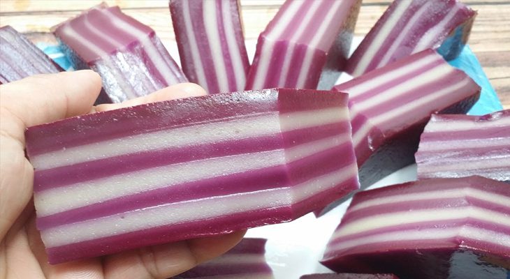 Step 5 Final product Taro layer cake with purple leaf