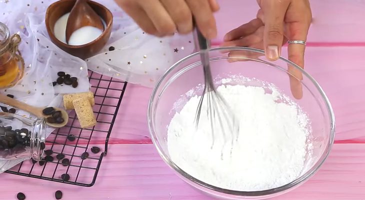 Step 1 Prepare the cake batter mixture for Coffee Coconut Layer Cake