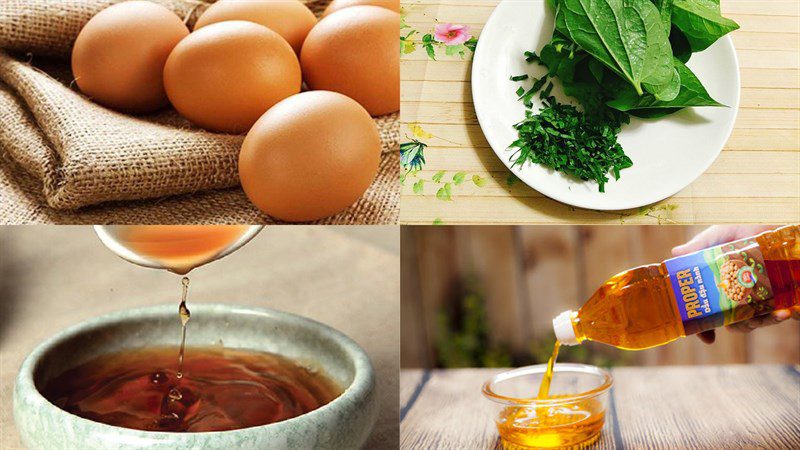 Ingredients for the dish 3 ways to make fried eggs with betel leaves, Vietnamese coriander, and wormwood