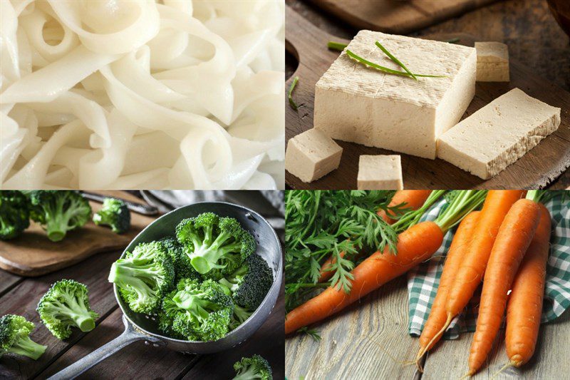 Ingredients for vegetarian stir-fried noodles and vegetarian stir-fried pho