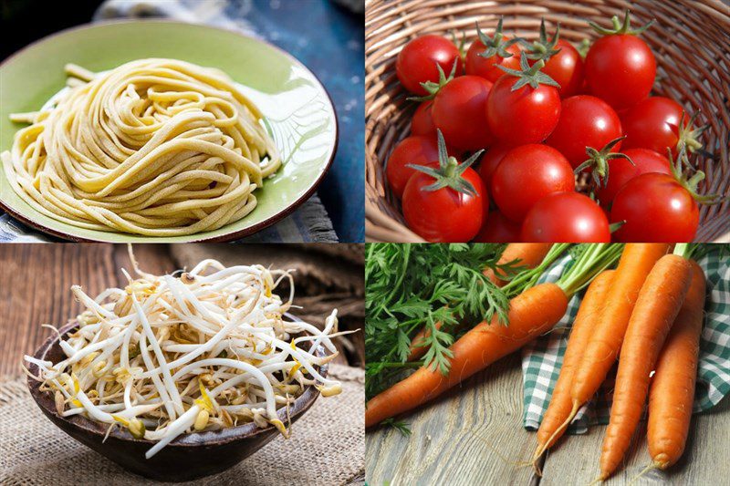 Ingredients for the dish 2 ways to make vegetarian fried noodles and vegetarian pho