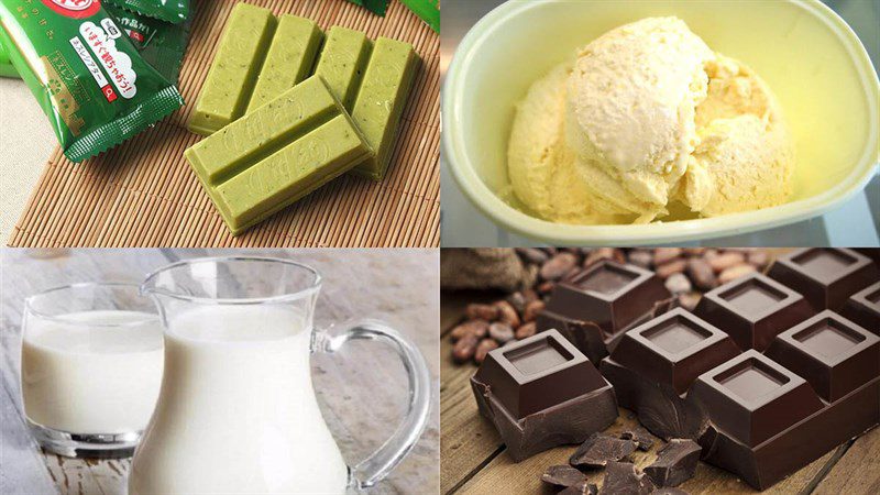 Ingredients for green tea kitkat ice cream