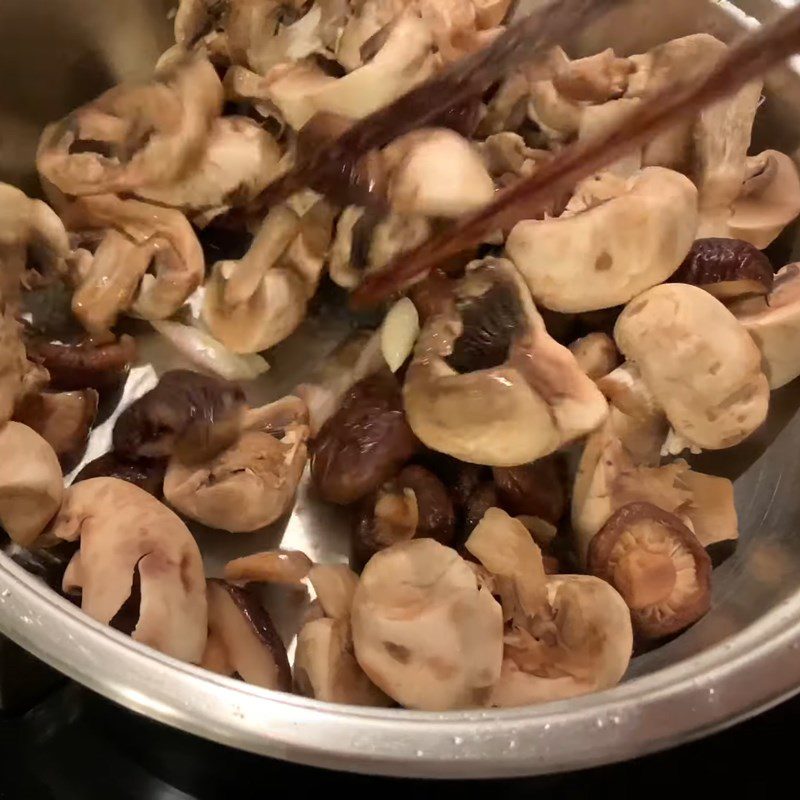 Step 5 Sautéing the mushrooms for Chicken Noodle with Mushroom