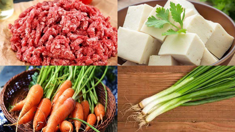 Ingredients for minced beef tofu dish
