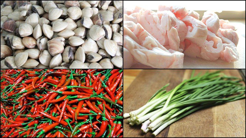 Ingredients for dish 2 on how to make stir-fried clams (ngao) with satay and scallion fat