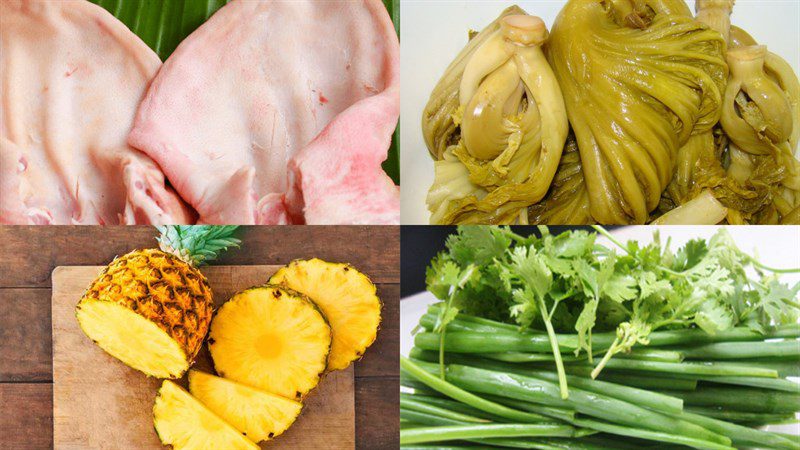 Ingredients for the dish of braised pig's ear with pepper and pickled mustard greens