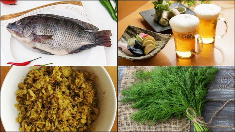 Ingredients for steamed tilapia with soy sauce and beer