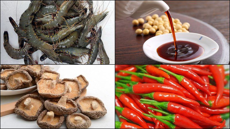 Ingredients for the dish with 2 methods of making steamed shrimp with soy sauce and oyster sauce