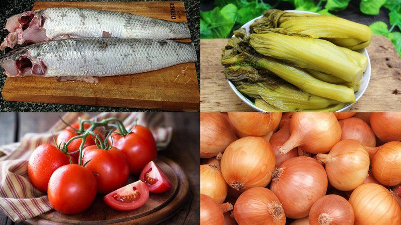 Ingredients for the dish of snakehead fish braised with pickled vegetables