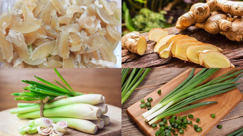 Ingredients for ginger lemongrass steamed beef tendon dish